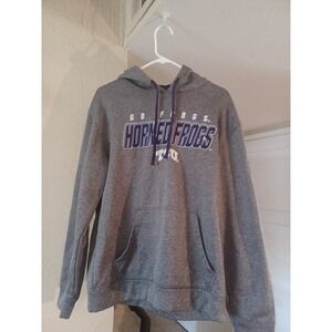 TCU Horned Frogs Sweater Mens Medium Gray Champion Football Hoodie  "GO FROGS"